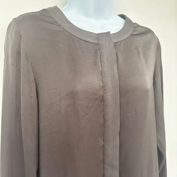 Rag & Bone Silk Sheer Hi Low Blouse Taupe Long Sleeve‎ Top S Minimalist Designer - Image 4