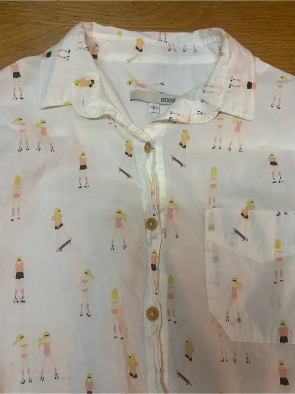 Anthropologie Acote’ Skater Rollerskating Kitschy Beach Novelty Resortwear Cotton Blouse L - Image 5
