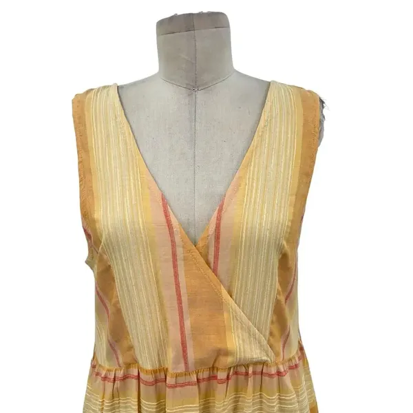 L*Space Clara‎ V-Neck Double Tiered Maxi Dress Yellow Orange Stripe Size Small - Image 4