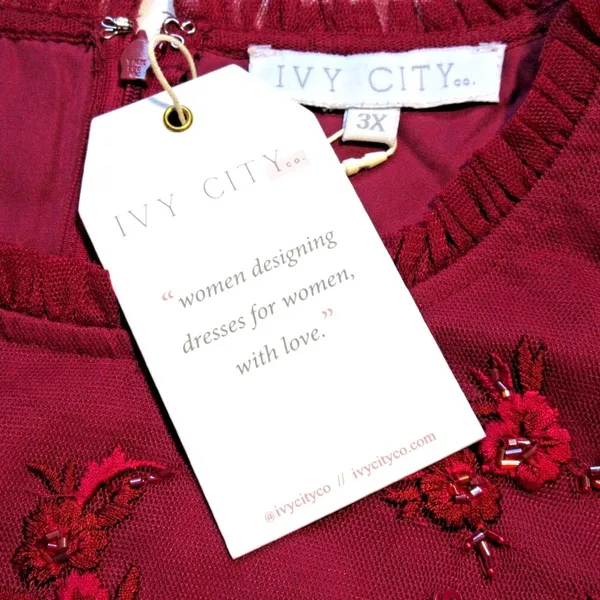 NWT Ivy City Co. Anastasia in Dark Red Embellished Tulle Ruffled Dress 3X - Image 7