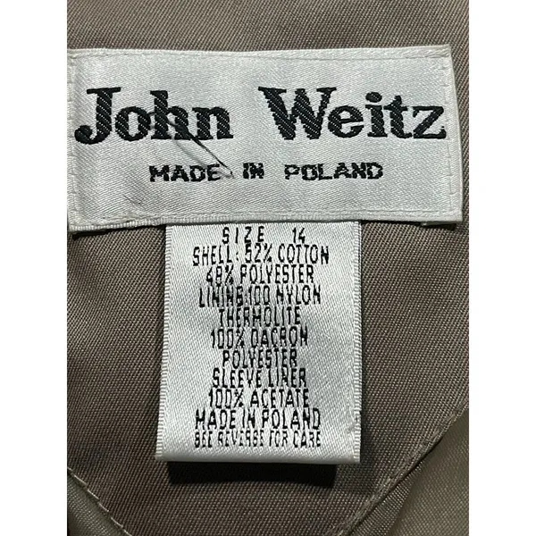 John Weitz Trench Coat Womens Size 14‎ Beige 90s Shoulder Pads - Image 4