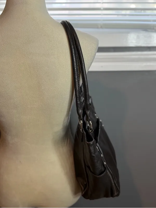 Black Genuine Leather Shoulder Bag Slouchy Tote Minimalist Everyday Purse - Image 5