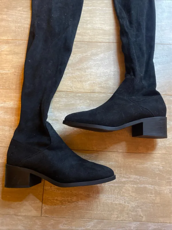 Forever21 Black Thigh High OTK Over The Knee Chunky Heel Suede Boots 7.5 - Image 2