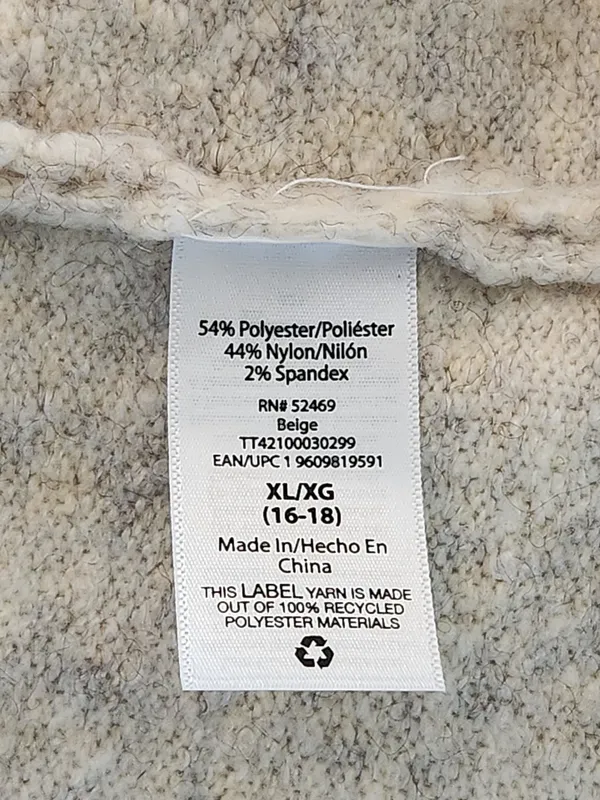 Time and Tru Cream Gray Oatmeal Fuzzy Oversized V-Neck Sweater Size XL NWT - Image 9