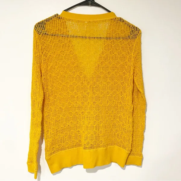 Free People FP‎ Beach Size Small Open Knit Mustard Yellow Cardigan - Image 6