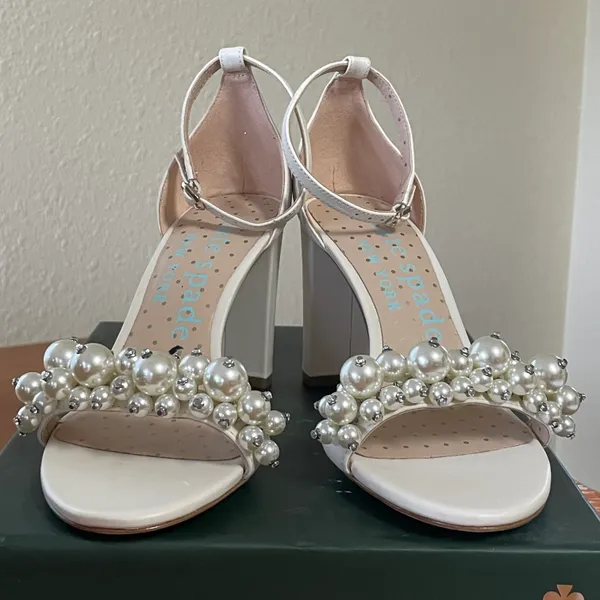 Kate Spade NIB Rosa Pearly Stud Ankle-strap Block Heels Ivory Parchment Size 6.5 - Image 9