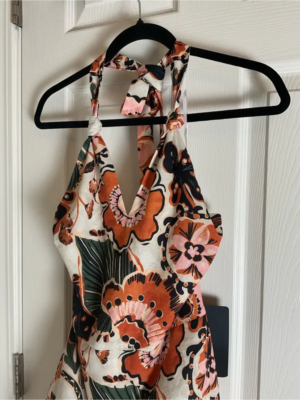 NWT Lulus Boho Tropical Floral Halter Mini Dress Size Medium - Image 4