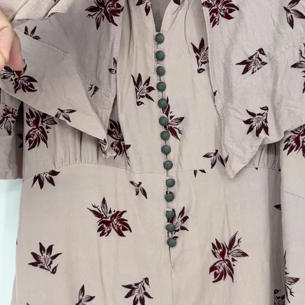 Free People‎ Womens Floral Capelet Romper Mauve Burgundy Size M Boho Romantic - Image 5