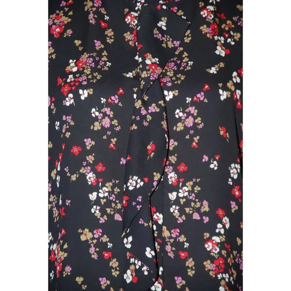 Ann Taylor Ladies Black Floral Long Sleeve Blouse Size S Button Up Ruffle Front - Image 3