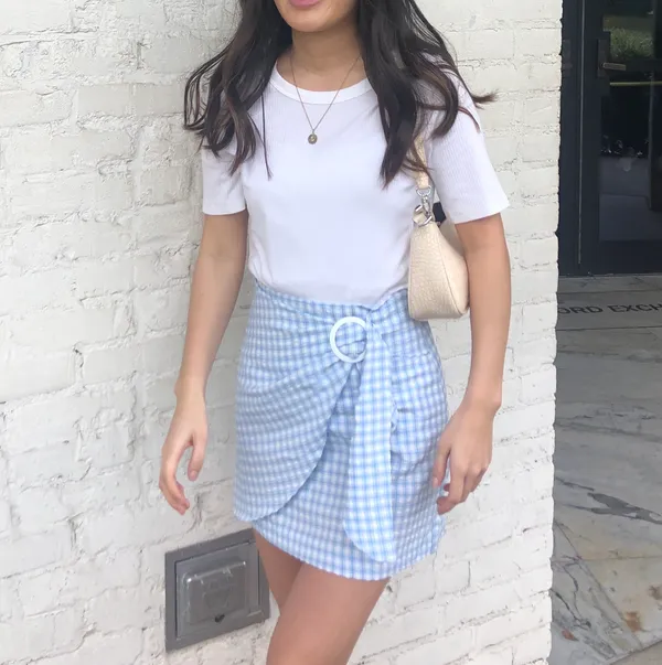 Red Dress Blue Gingham Mini Skirt - Image 2