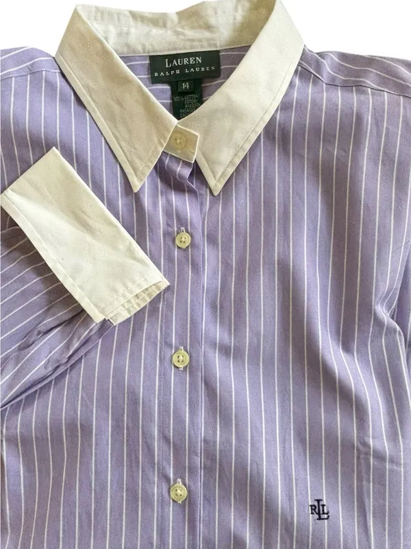 Lauren Ralph Lauren Pinstripe English Garden Blouse Sz 14 Button Up 100% Cotton - Image 2