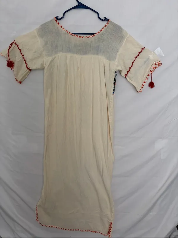 Mexican Hand Embroidered Dress Ivory Floral San Antonino Artisanal Boho(A852) - Image 13
