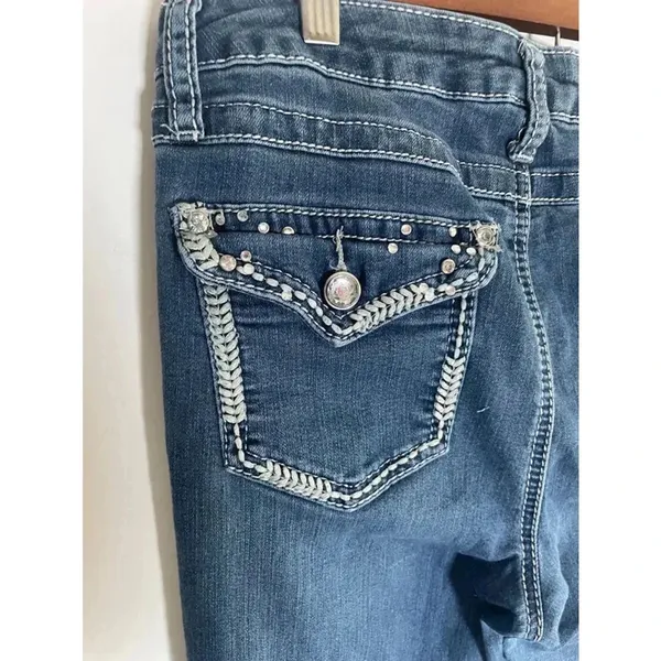 Women's Earl Jeans Barely Boot Bling Y2K Bootcut Jeans Size 10 Blue GUC!‎ 0122 - Image 6