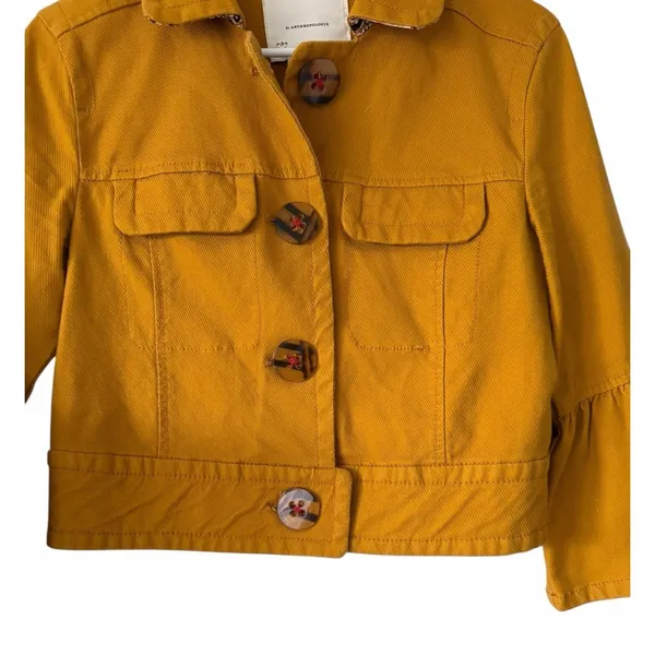 ANTHROPOLOGIE Nora‎ Flounce-Sleeved Trucker Jacket Golden Yellow Women's Size XS - Image 5