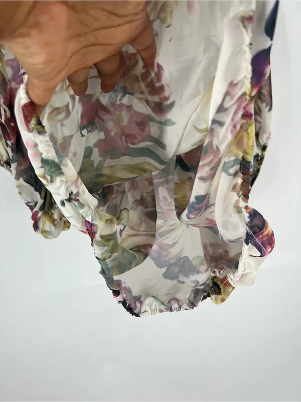 a.n.a Sheer Floral Peasant Blouse in‎ Cream, Green, Pink - Image 6