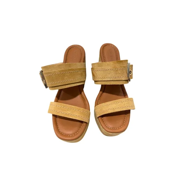 Lottini Italy Biscotto Beige Leather Suede Platform Slide Sandals Gold Buckle 10 - Image 5