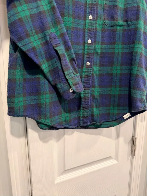 VTG L.L Bean Size 8 Blue Green Plaid Cotton Flannel Long Sleeve Button Shirt - Image 4