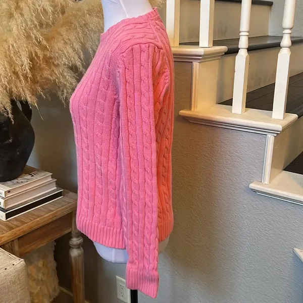 L.L. Bean Iced Rose Crewneck Cable Knitted Long Sleeve Sweater Size Small - Image 3