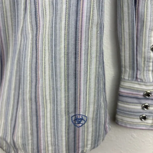 Ariat‎ Pro Series Women's XL Striped Button Up Western Shirt Bedazzled Snaps - Image 8
