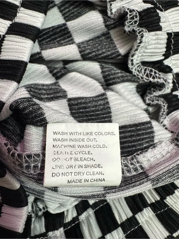 Checkerboard High-Rise Wide Leg Pants - Black & White - Image 6