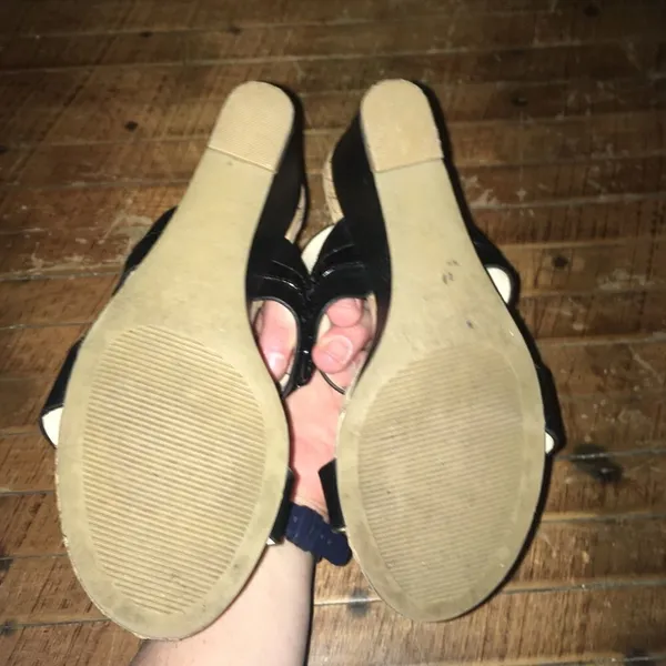 Pesaro black strappy, cork wedge 7.5 sandals - Image 2