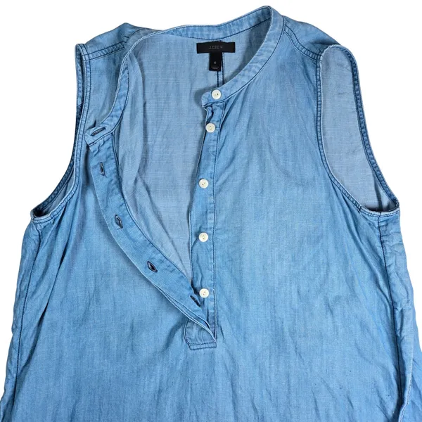 J.Crew‎ Womens Blue Lyocell Chambray Sleeveless Henley Shell Top B8766 Size 6 - Image 3