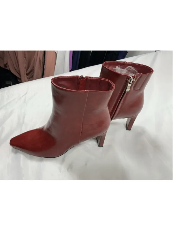 Womans New Ankle Boots Red Size 8 Side Zip Pointed Toe Block Heel - Image 2