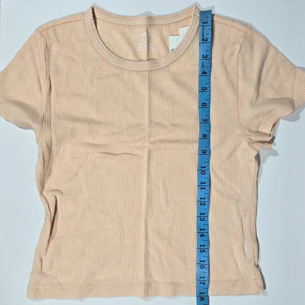 Aerie Womens Waffle Knit Crop Top Tee Peach Oversized M‎ NWT - Image 7