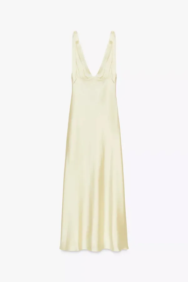 Zara Elegant butter yellow satin maxi long Dress evening party wedding - Image 12