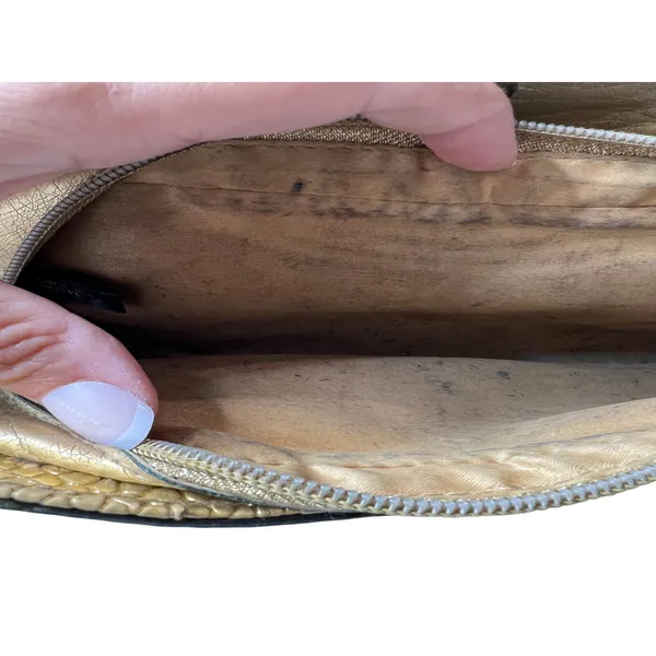 vintage Versace Parfums gold cosmetic clutch bag makeup metallic snakeskin - Image 8