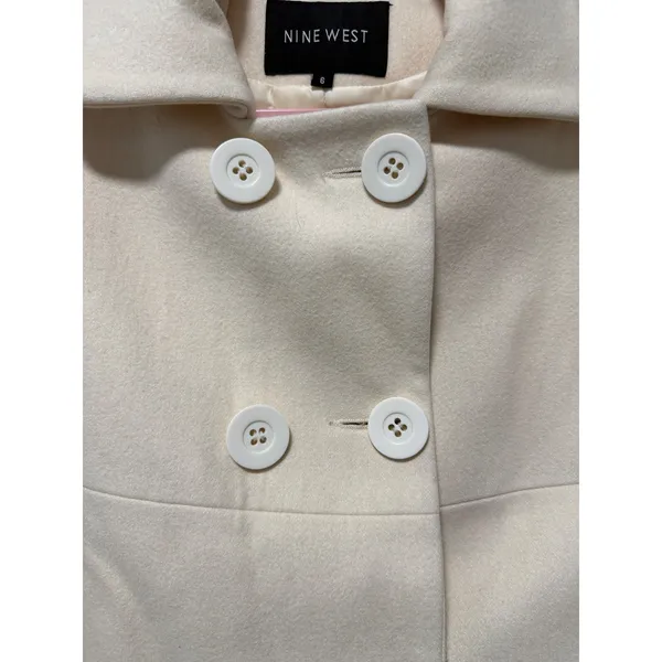Nine West Womens Cream Wool Blend Double Breasted Cropped Pea Coat Jacket Size 6 - Image 8