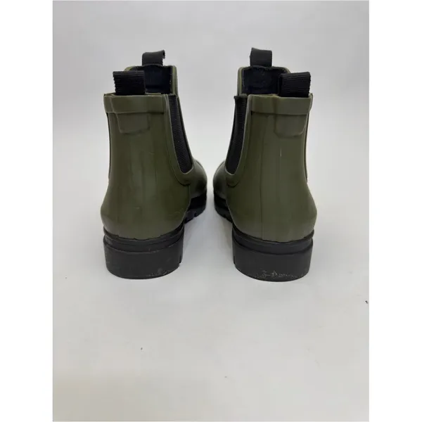 Hunter Women 5 Olive Green Black Cap Toe Chelsea Ankle Rain Boots Lug Sole - Image 3