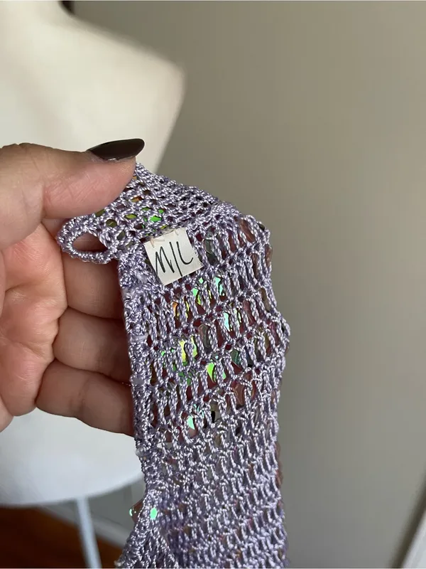 Sequined Lilac Crochet Halter Dress Top - Image 7
