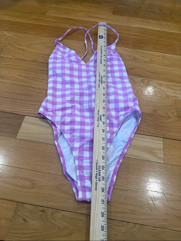 J.Crew one piece lace up back oversized Matte gingham swimsuit size 4. - Image 3