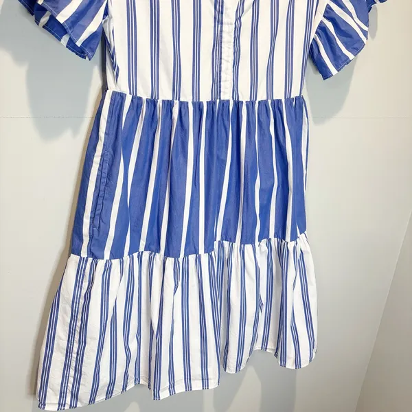Villagallo Blue & White Stripe Tiered Cotton Mini Dress - size 36 (US 4) - Image 3