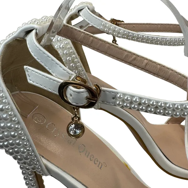 Crystal Queen Pearl Bridal‎ Heels EU 42 US 11 White Ankle Strap Wedding Sandals - Image 8