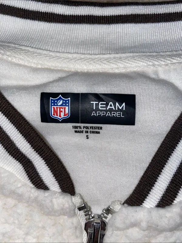 NFL Team Browns Cream Sherpa Zip Jacket with Embroidered Helmet - Image 2