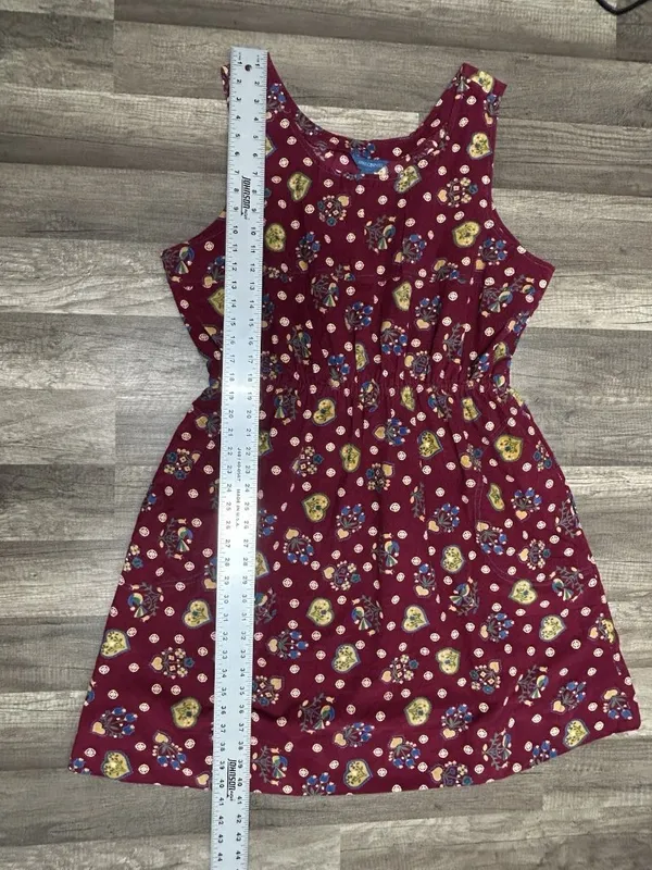 Vintage April Cornell Corduroy Midi Dress XL Burgundy Heart Print Cottagecore - Image 10