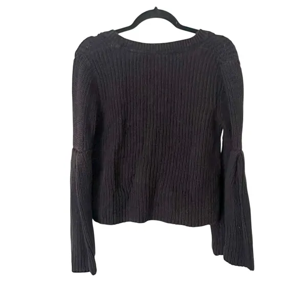 FREE PEOPLE Damsel Flare Sleeve Ribbed Knit Sweater Black‎ Small - Image 4