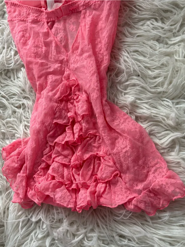 Victoria’s Secret Pink Lace Ruffle Bustle Teddy Bodysuit 36C - Image 5