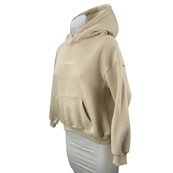 Comfrt Signature Hoodie Beige Embroidered Long Sleeve Sweater Sweatshirt Top XL - Image 2