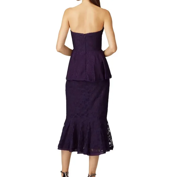 Flor et. al Purple Lace Strapless Peplum Midi Dress Evening Gown Women's Size 8 - Image 5