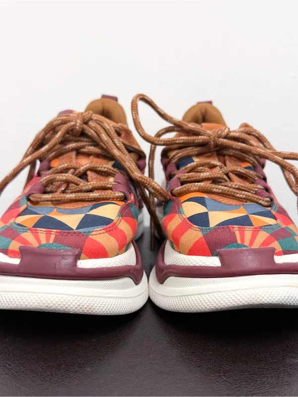 Farm Rio Graphics Scarves Platform Geometric Lace Up Sneakers 6.5 Brown Purple - Image 4