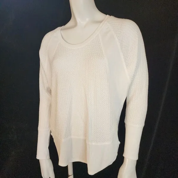 Lazy Sundays White Waffle Knit Long Sleeve Top (S) - Image 2