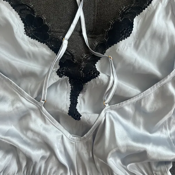Salua Stardust Silver-Grey & Black Silk Mini Romper Lingerie - Image 12