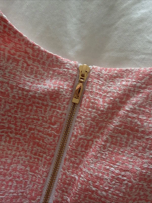 Southern Tide Pink Tweed Sleeveless Shift Dress with Scalloped Hem - Image 4