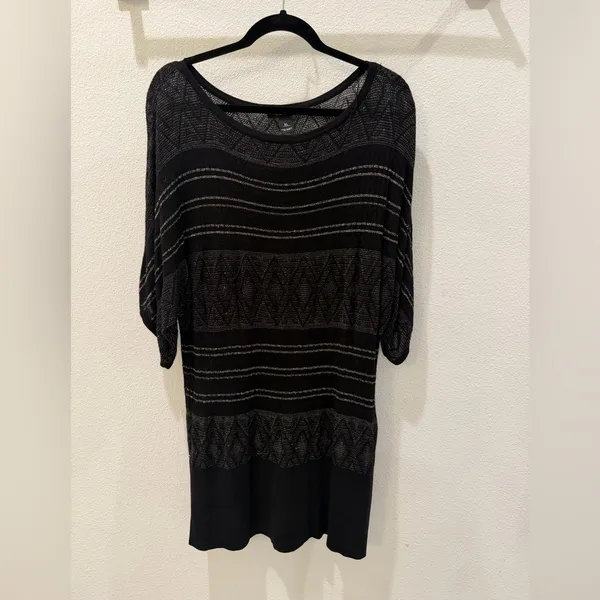 White House | Black Market Black Silver Shimmer Dolman Sweater Mini Dress Tunic XL - Image 8
