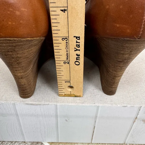 Ralph Lauren Hannie Brown‎ T Strap Peep Toe Wedge Sandals Leather Sz 8.5 - Image 7