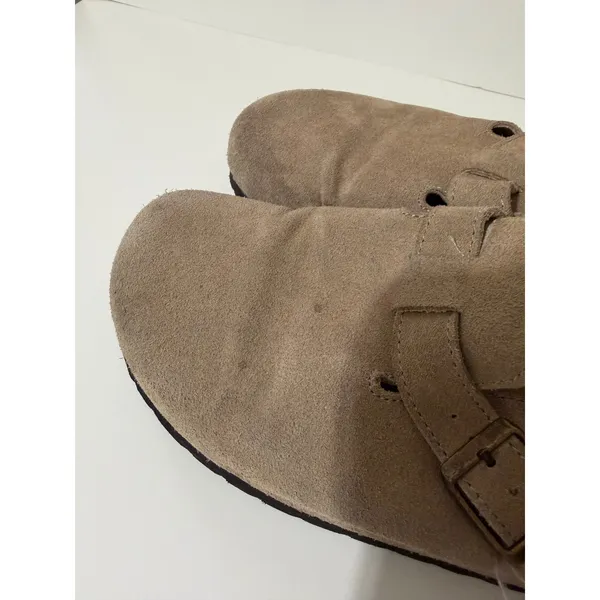 White Mountain Footbeds‎ Womens Size 9 Leather Taupe Suede Buckle Clog Mules - Image 7