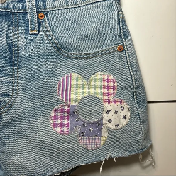 Levi's 501 Denim Shorts High Waisted Daisy Patchwork Shorts - Image 6